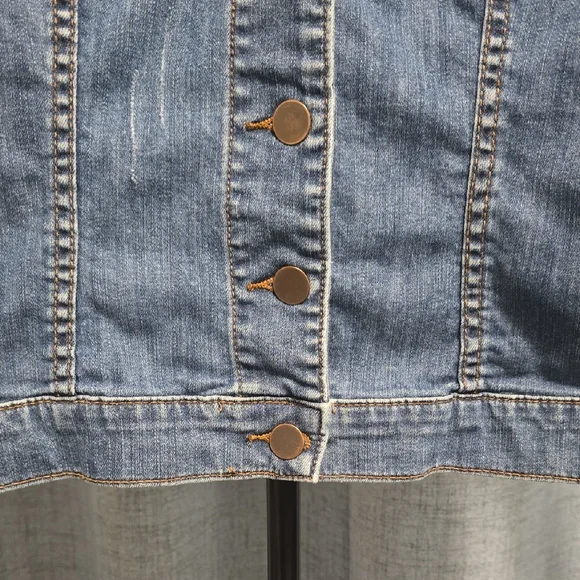 Kut from the Kloth Womens Blue Jean Jacket Large Distressed - Picture 5 of 14